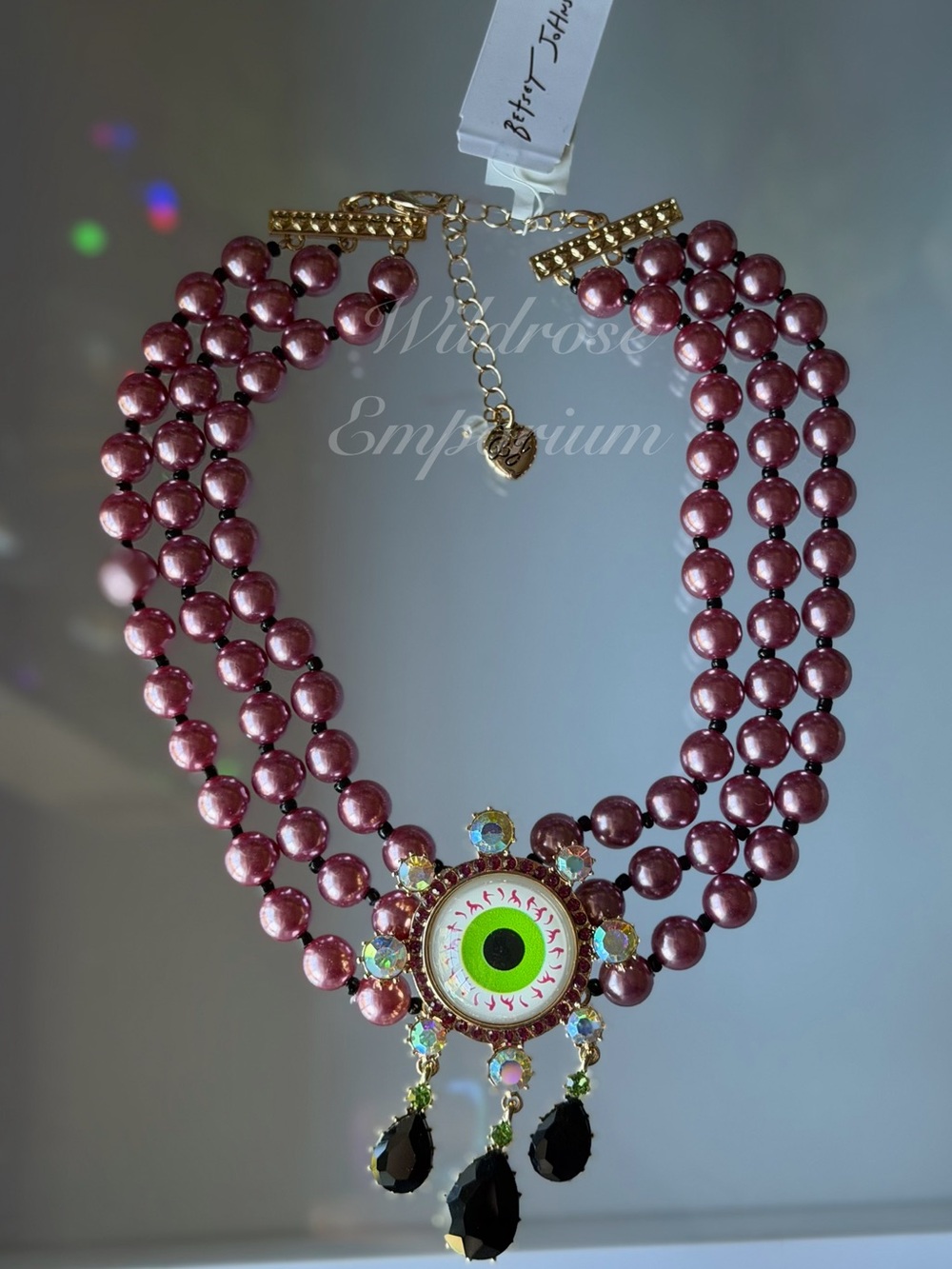 RARE Betsey Johnson evil eye eyeball purple gold tone Halloween Necklace - Picture 3 of 10